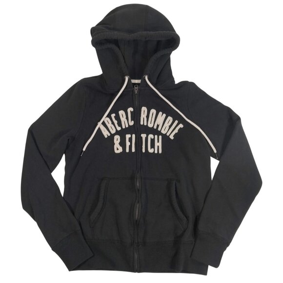 Vintage Abercrombie Fitch Sweatshirt Womens S Black Full Zip Hoodie Spellout Y2K - Picture 1 of 4